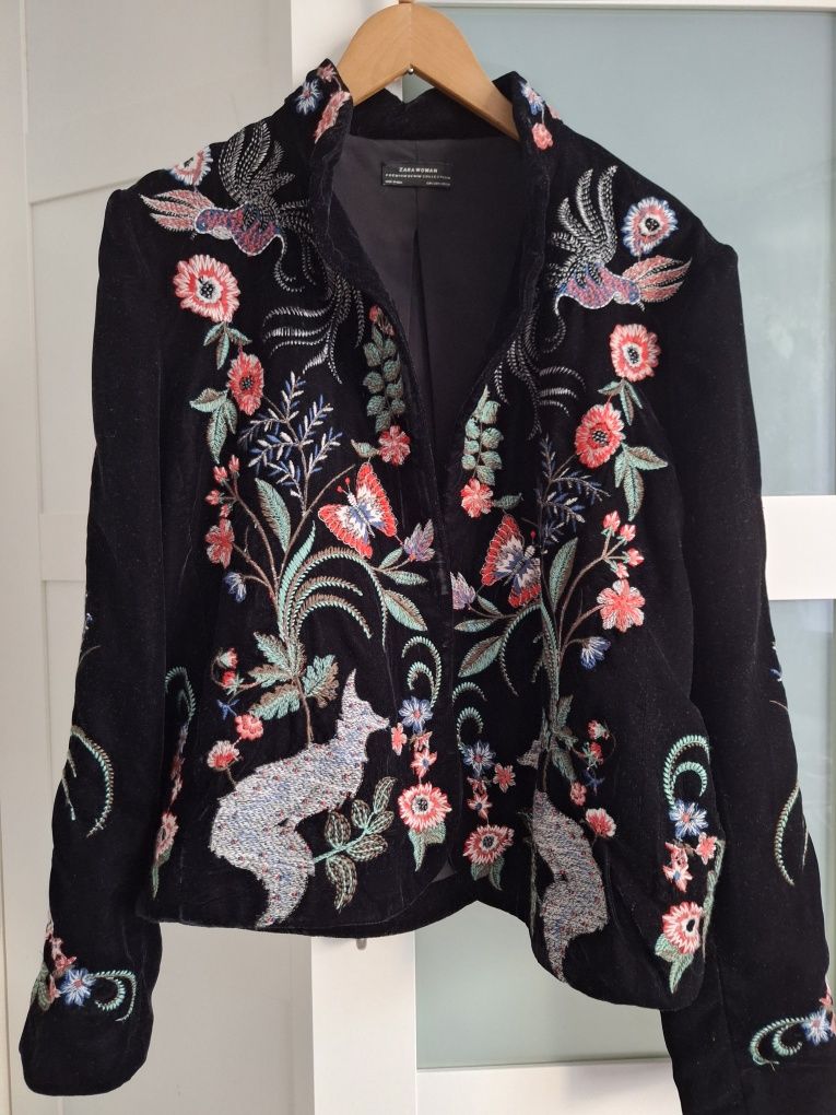 Aksamitna marynarka żakiet Zara premium L 40 hafty Velvet