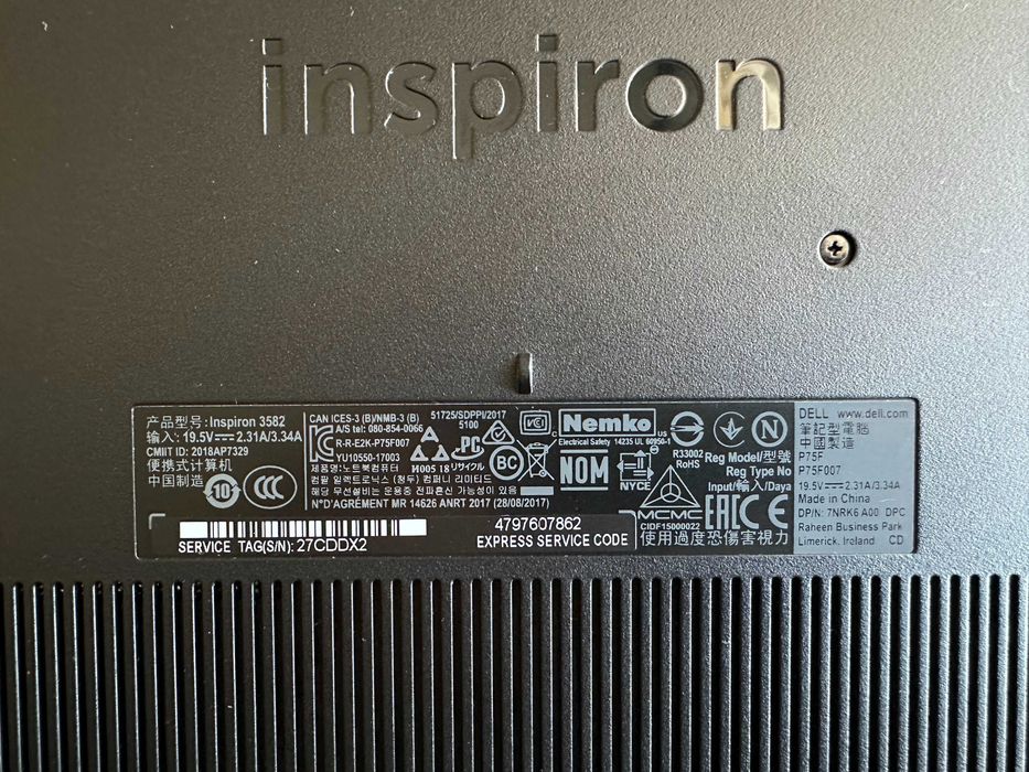 Ноутбук Dell Inspiron 3582 15.6 AG/Intel N4000 2.6GHz/4GB DDR4/500GB