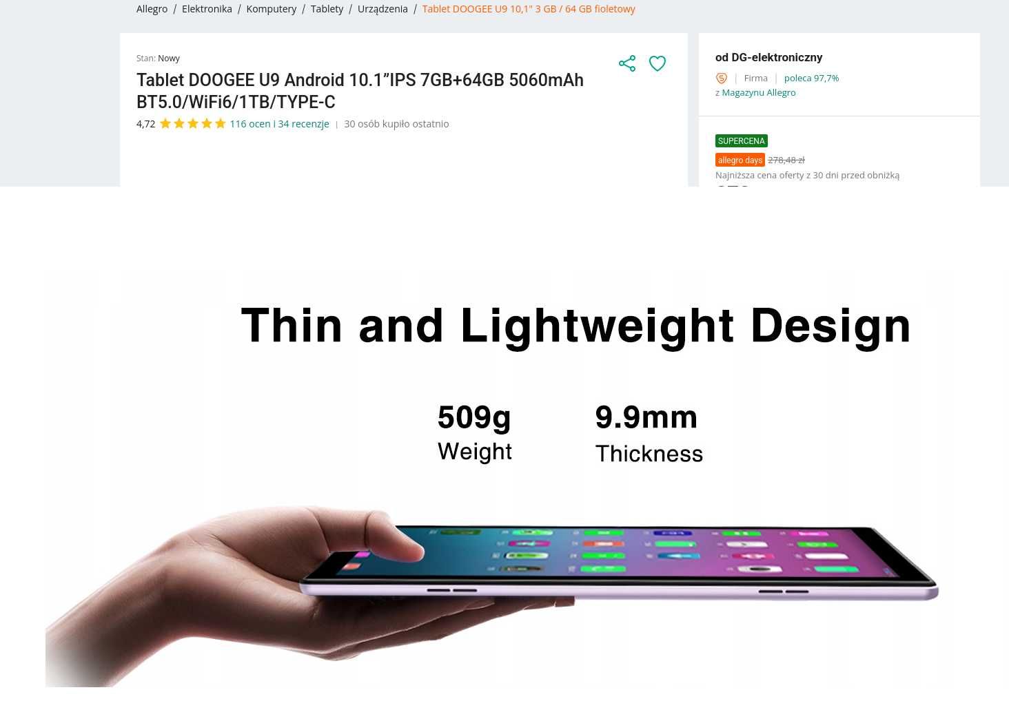 Tablet DOOGEE U9 10.1”IPS 7GB+64GB 5060mAh BT5.0/WiFi6/1TB/TYPE-C