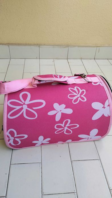Transportadora para cães/gatos rosa com flores