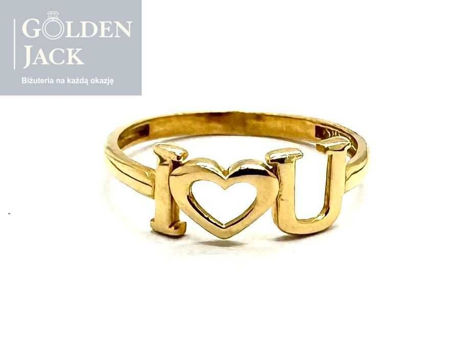 Złoty pierścionek I love you < 3 serce złoto pr. 585 roz.15 waga 1,46g