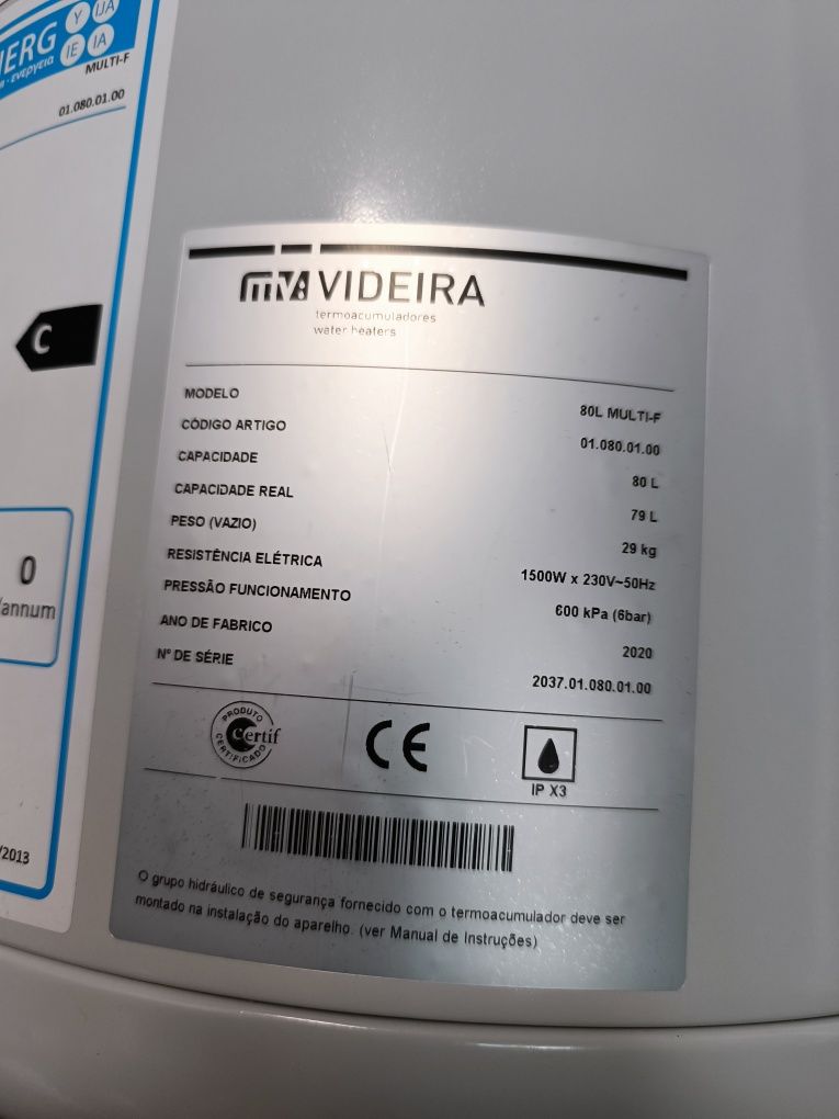 Termoacumulador marca Videira 80lt com garantia