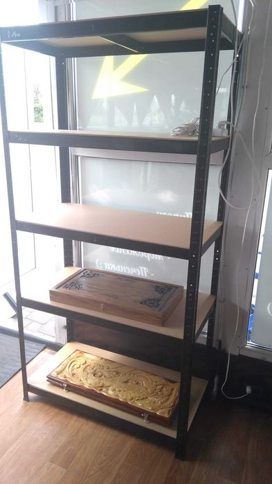 Стелаж металевий чорний 5 полиць МДФ/ДСП Для кухні, дому, на балкон