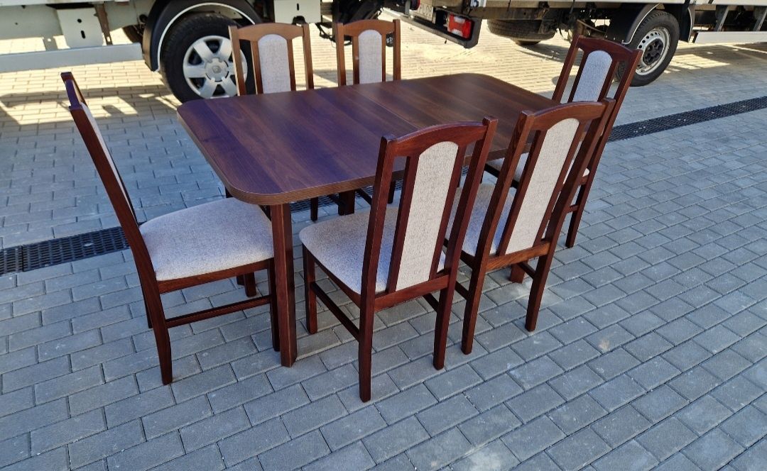 Nowe: Stół 80x140/180 + 6 krzeseł , orzech + kawa z mlekiem, dostawaPL