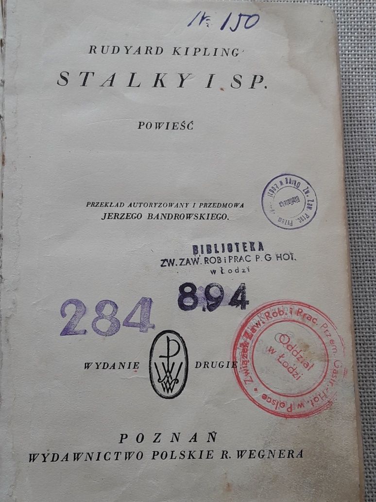 R. Kipling - STALKY I SP 1923 Poznań WYD R.WAGNERA * UNIKAT !!!