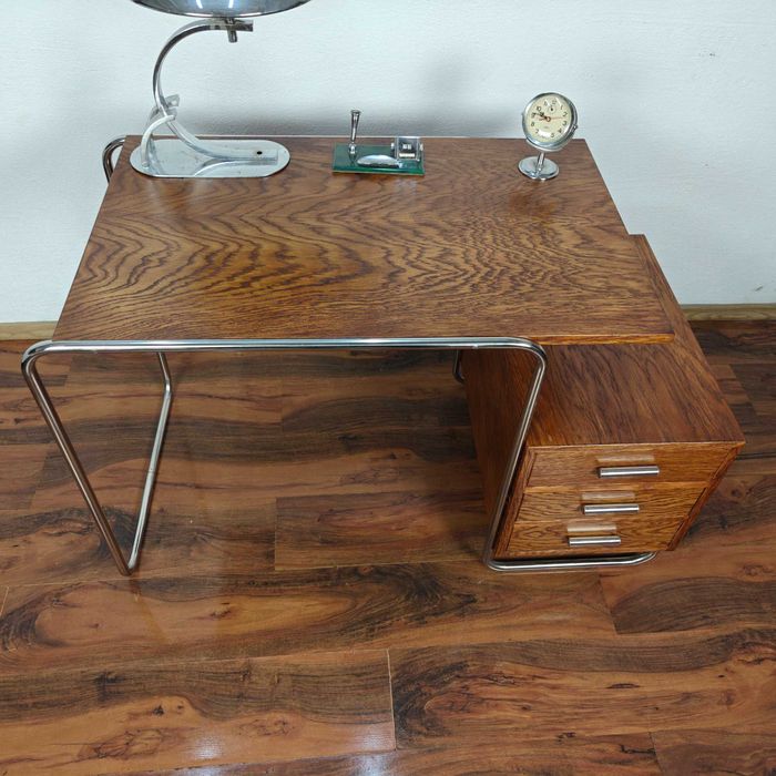 Minimalistyczne Biurko  Bauhaus Art Deco Chrom Dąb