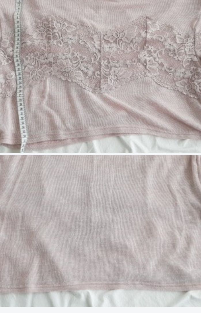 Sweterek H&M krótki pudrowy róż koronka rozm XS