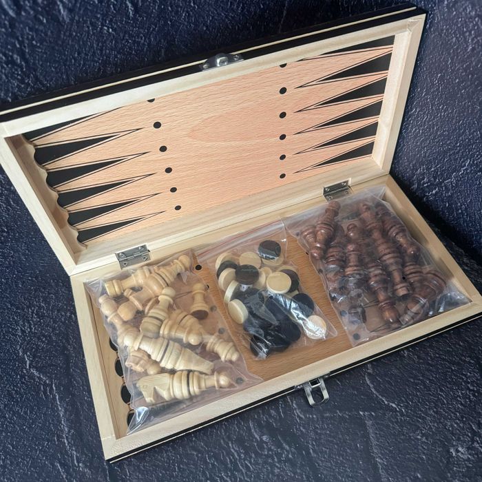 Шахматы, шашки, нарды 3 в 1 комплект с магнитом 7702 (доска 29x29 см)