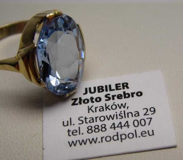 Przedwojenny pierścionek błękitny spinel srebro złocone R.14
