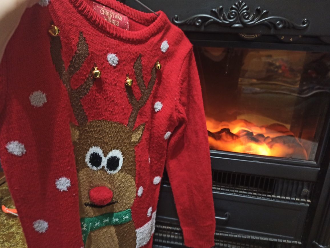 Свитер пуловер новогодний детский с оленями