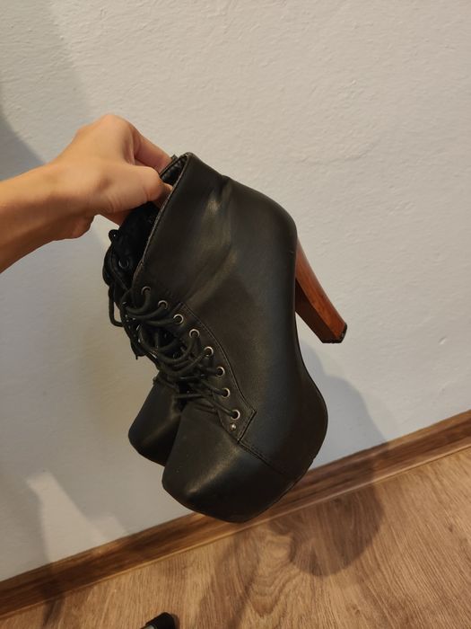 Skórzane botki na szpilce czarne Lity do tańca high heels pole dance