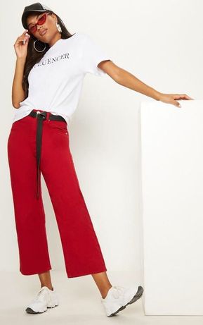 Джинсы Prettylittlething Red Wide leg Utility Cropped jeans - UK14