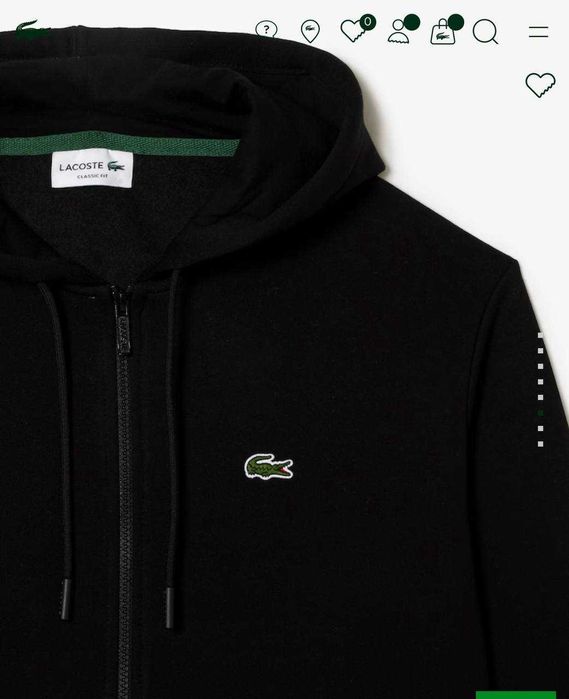 Зіп худі Lacoste, худі Lacoste чорного кольору, зіп худі Лакоста