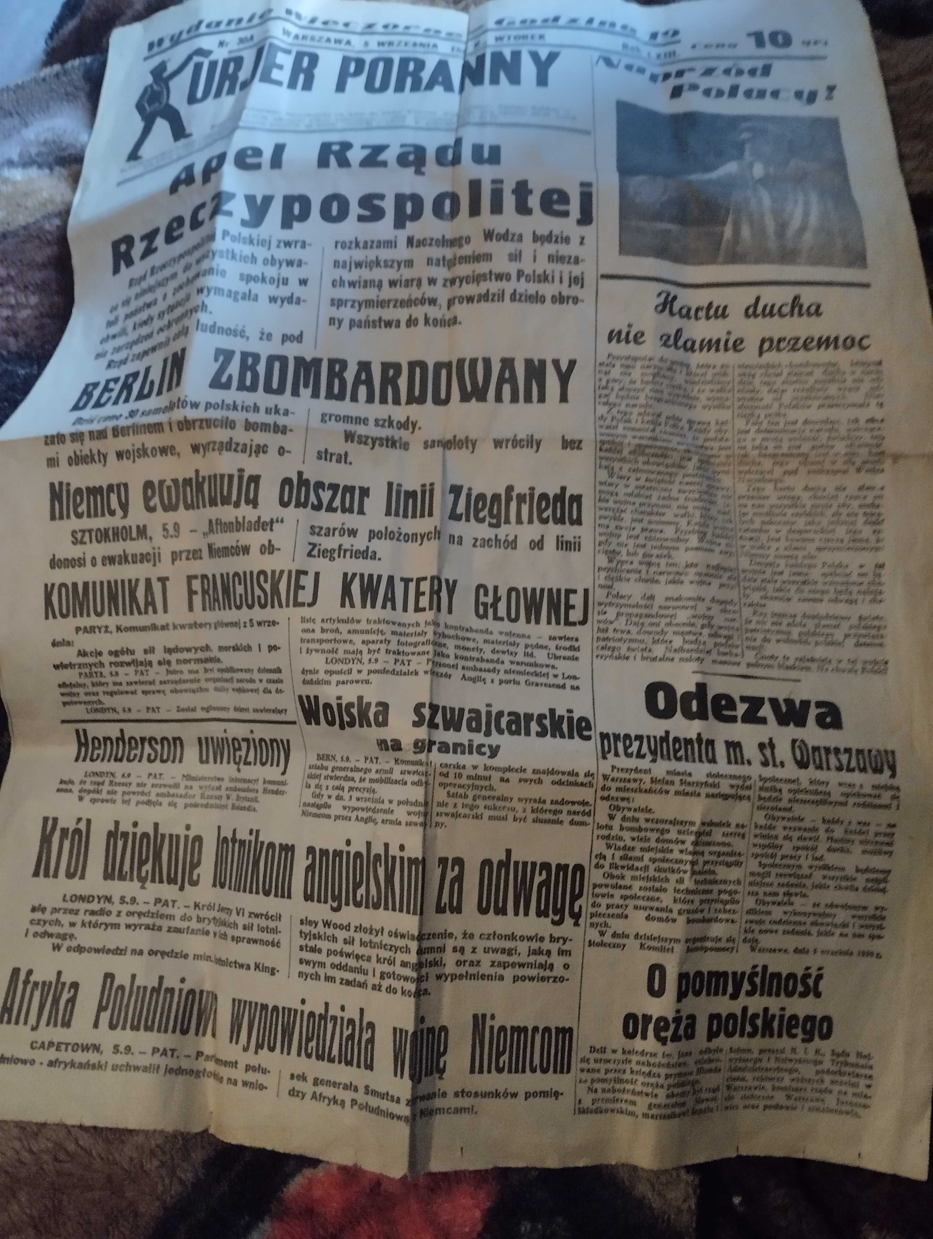 gazeta z roku 1939 kurier poranny