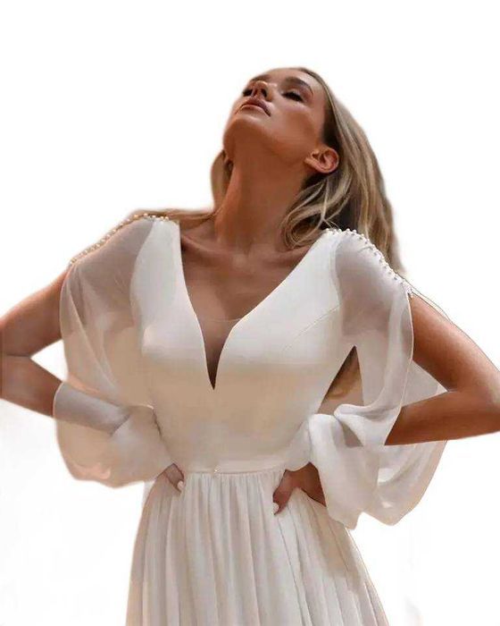 Suknia ślubna #59 linia A regulacja wiązana rękawy rozmiar 38 M