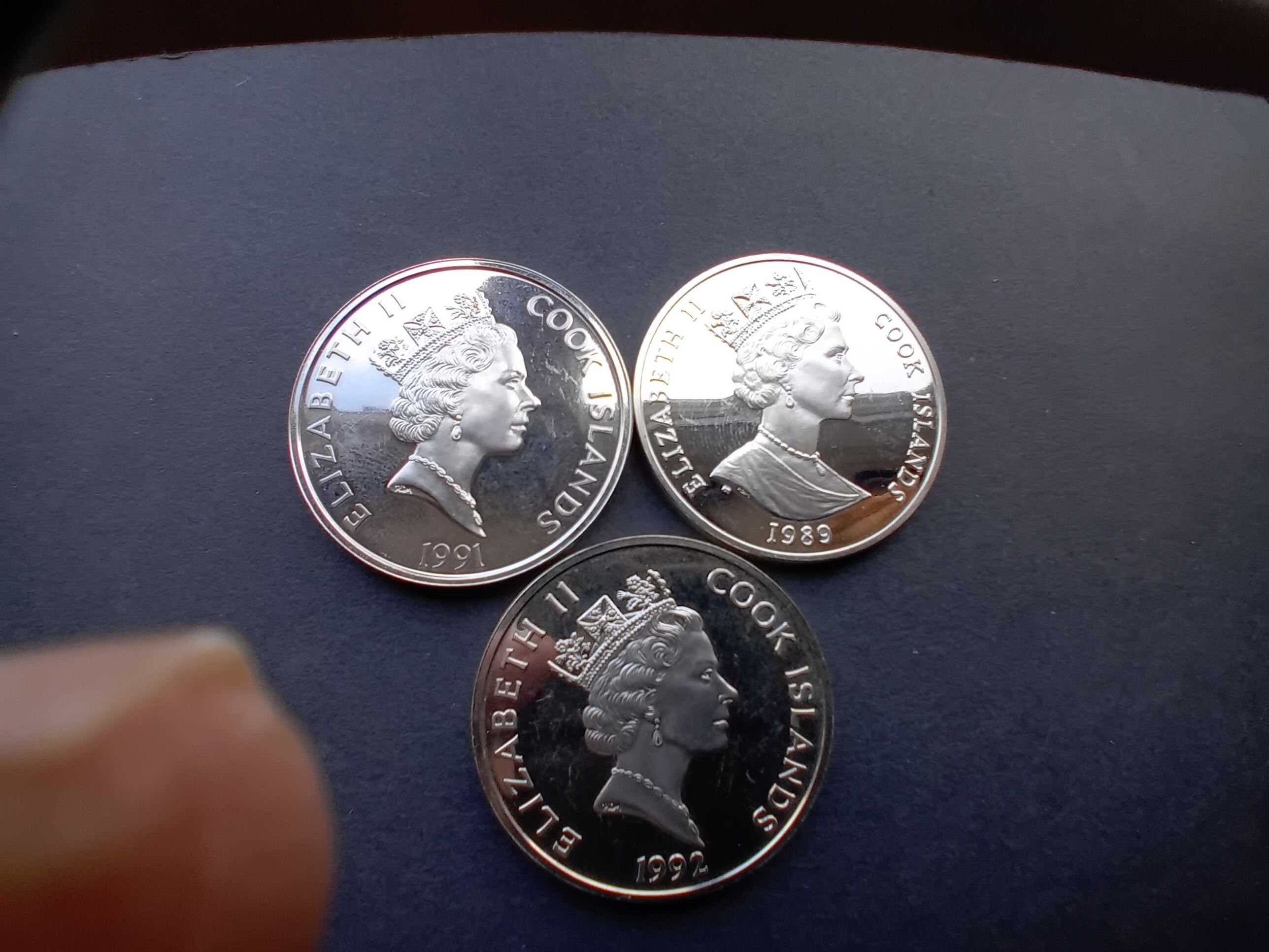 3 moedas 50 Dollars 1989/91/92 Elizabeth 500anos América prata 0,999