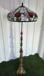 Lampa Tiffany stojaca - podlogowa – mosiezna noga, ręcznie zdobiona.