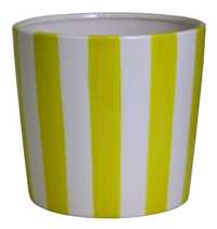 Doniczka Ceramiczna W Paski Biało-Żółte Średnia