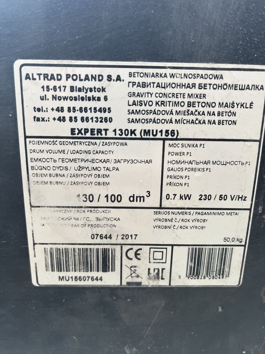 Betoniarka expert 130 k mu156 130/100dm3 0,7 kw 230v