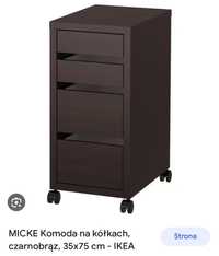 Komoda / szafka na kółkach, czarnobrązowa, MICKE, IKEA, kontenerek