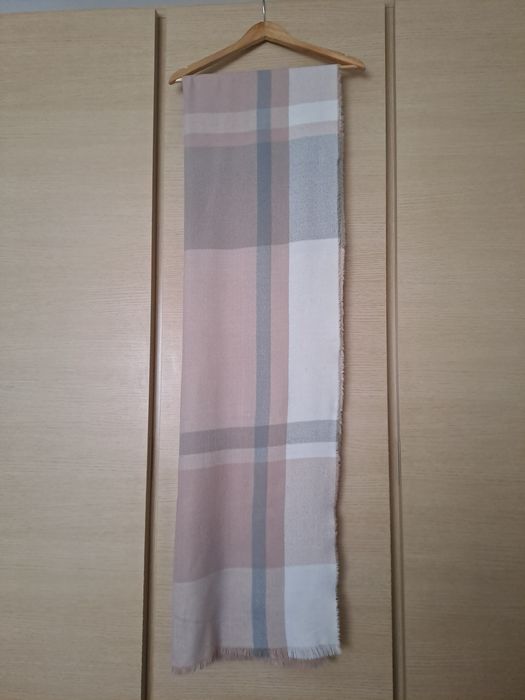 Szal dwustronny, podróży róż, szary, krata, paski