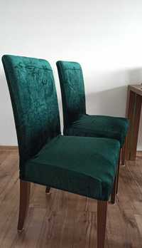 Welurowe pokrowce na krzesła ciemne zielone miękkie 4 sztuki