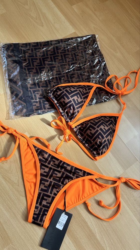 NOWE luksusowe bikini strój kąpielowy Fendi z chustą M/38