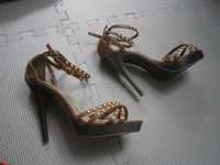 Brązowe złote szpilki buty na obcasie platforma New Look 39