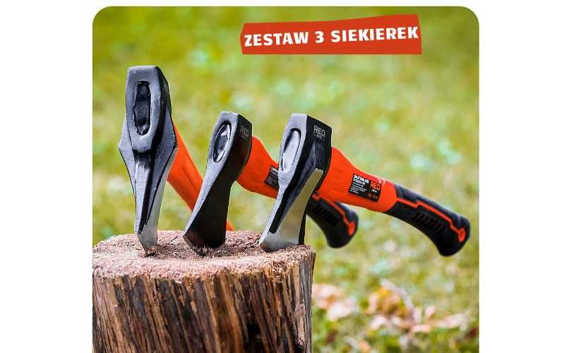 Zestaw 3 siekier 600/1000/2000g antypoślizgowa SOLIDNA do prac w lesie