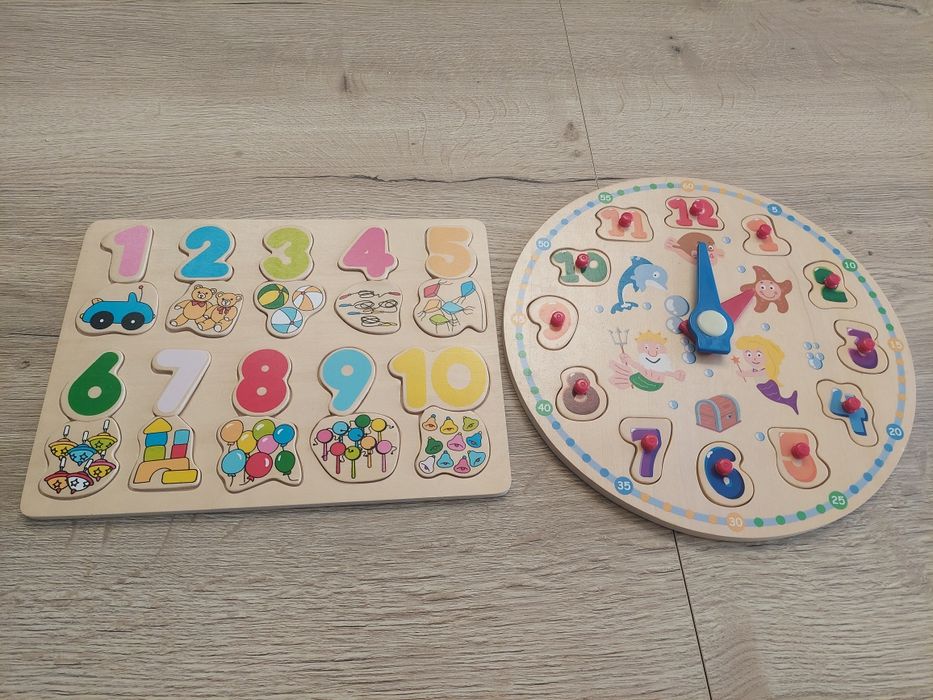 Drewniane puzzle i zegar do nauki