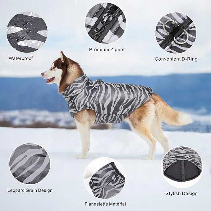Kurtka Płaszcz Dla Psa Zimowa Ciepła Kamizelka Rozmiar 2XL Kolor Zebra