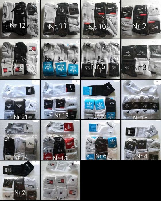 Skarpetki męskie i damskie 12par w paczce Calvin Lacoste Armani Tommy