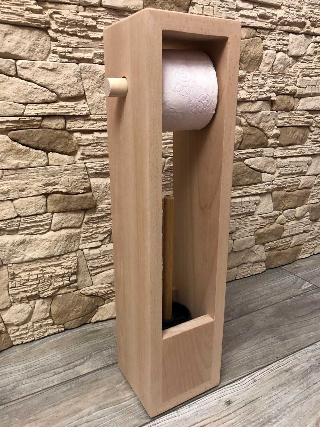 Stojak drewniany na papier toaletowy + szczotka WC czarny i KOLORY