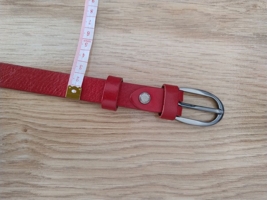 Pasek damski skóra naturalna czerwony, marmurek 18 mm