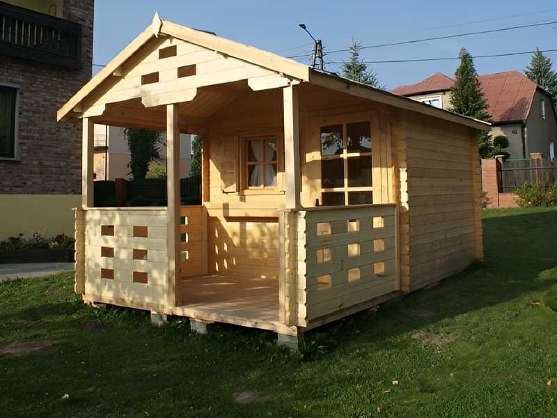 Domek drewniany Grześ z tarasem 3x5 z balika 28mm