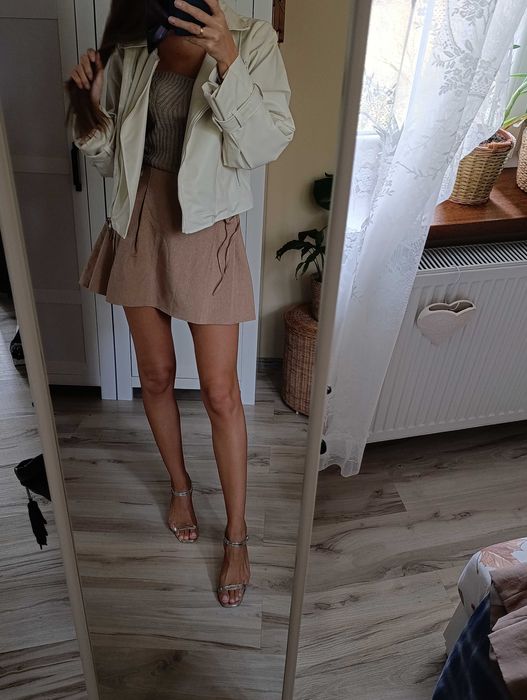 Kurtka ala skóra beż kremowa Turcja ramoneska jesień wiosna