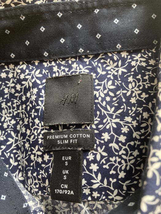 Elegancka koszula HM we wzory granatowa biała Premium Cotton Slim Fit