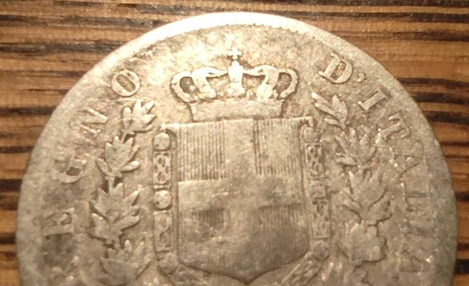 Moneta srebrna Włochy 1 lir 1863 typ M srebro ag