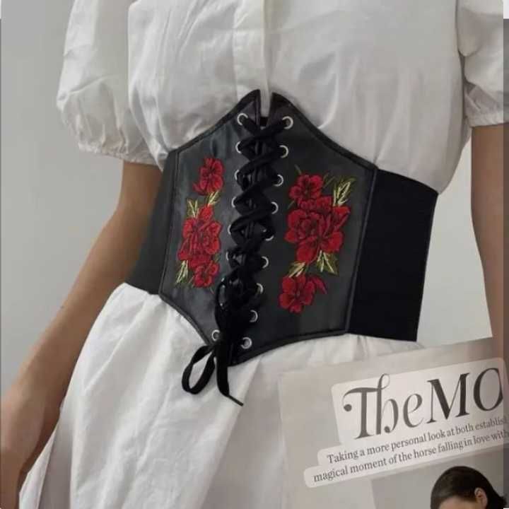 Женский эластичный пояс корсет с вышивкой