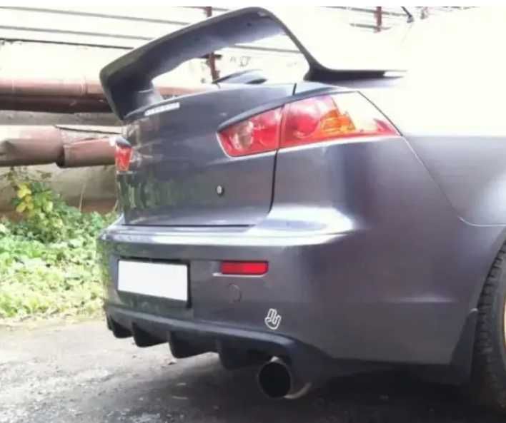 Диффузор накладка юбка на бампер Mitsubishi Lancer X 10 2007+  1 труба