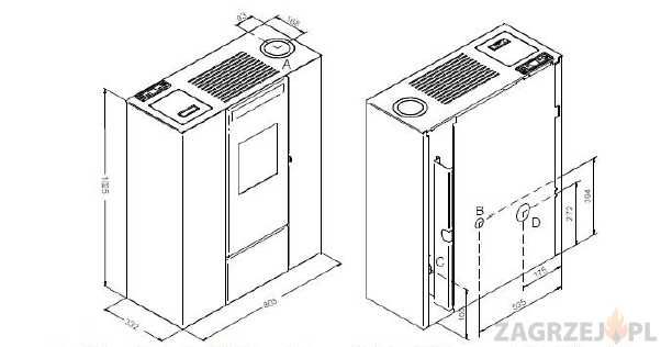 Piecyk kominek na pellet PIA 11 kW DGP na pelet z rozprowadzeniem