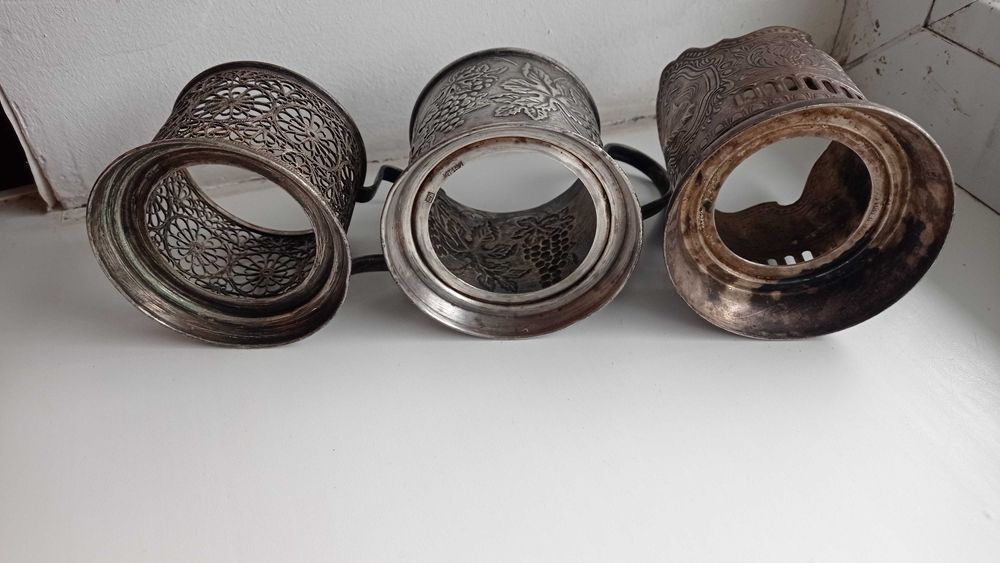 Подстаканники мельхиор. Космос. Виноград. Скань. Посеребряные .