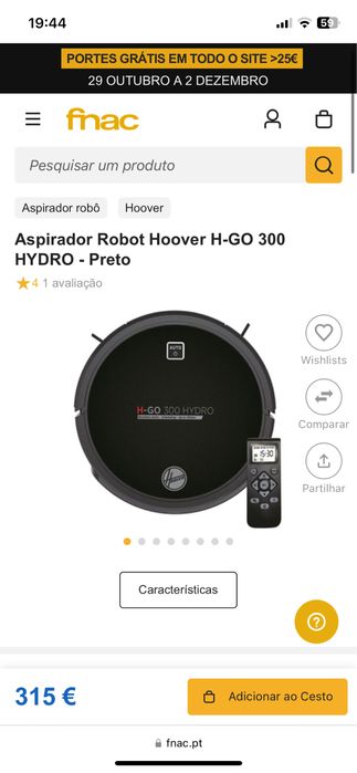 Aspirador robôt Hoover H-GO 300 Hydro