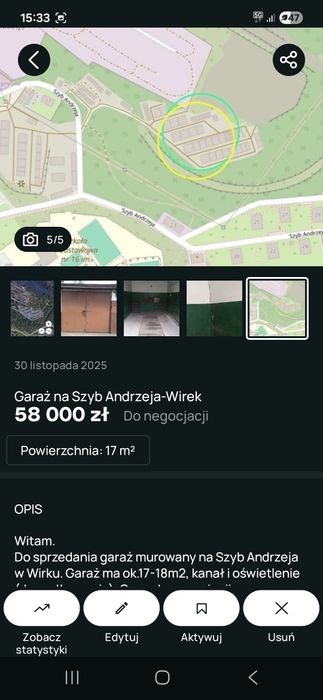 Murowany garaż-Szyb Andrzeja