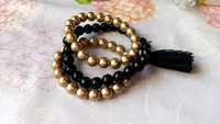 Zestaw trzech bransoletek sztuczne perły czarne i złote