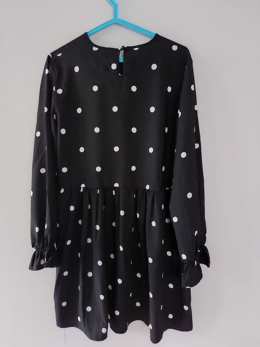 Czarna sukienka w białe grochy, rozm. 40