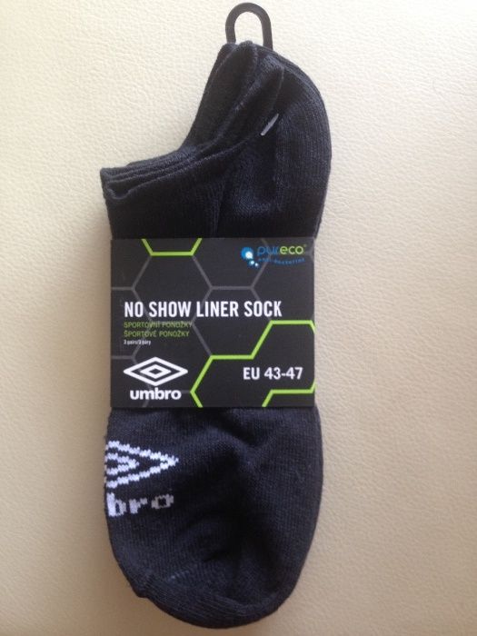 Комплект чёрных носков Umbro No Show Liner Sock 3 пары  оригинал 39-42