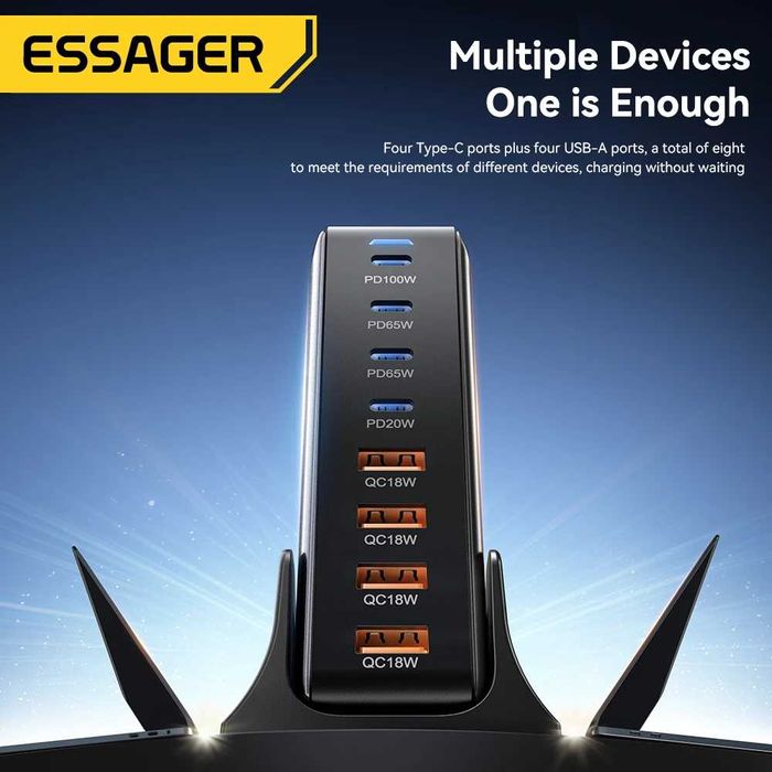 Потужний Зарядний пристрій Essager 320W GaN 4Type-C plus 4USB