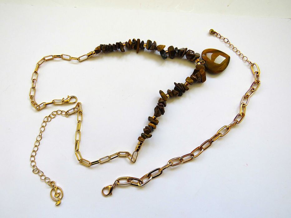 Naszyjnik serce :kamień naturalny TYGRYSIE OKO + bransoletka