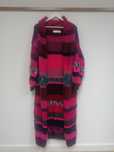 Długi różowy sweter patchwork z kapturem rękodzieło handmade S M